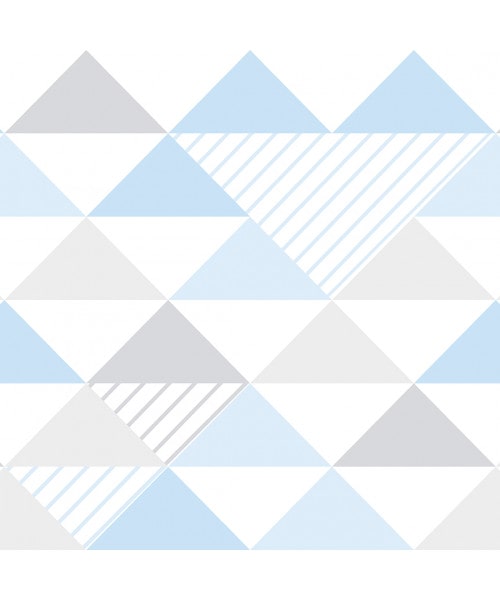 Papel De Parede Adesivo Geométrico - Geométrico Triângulo Listra Azul Branco E Cinza