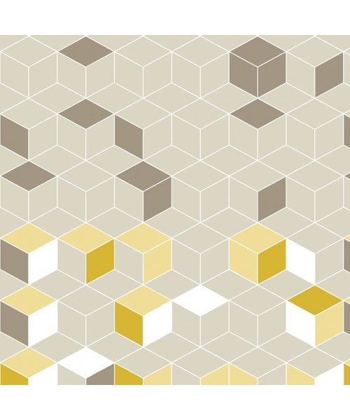 Papel De Parede Adesivo Geométrico - Geométrico Cubos Bege Marrom Amarelo