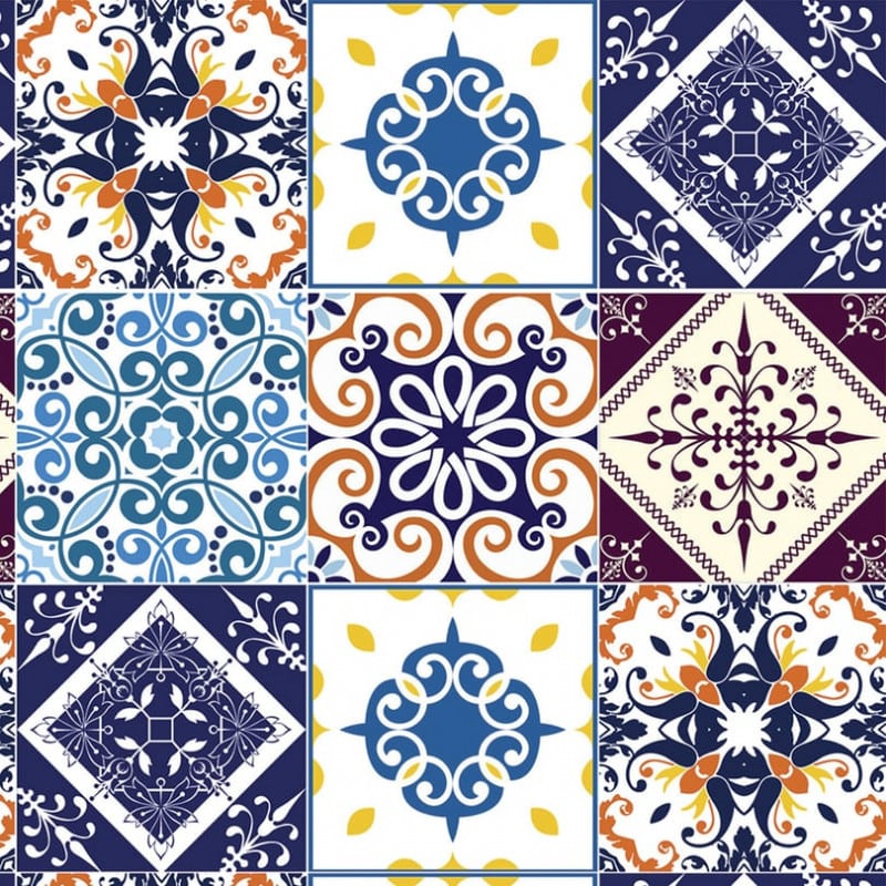 Papel De Parede Adesivo Azulejo - Azulejo Azul Mix Colonial