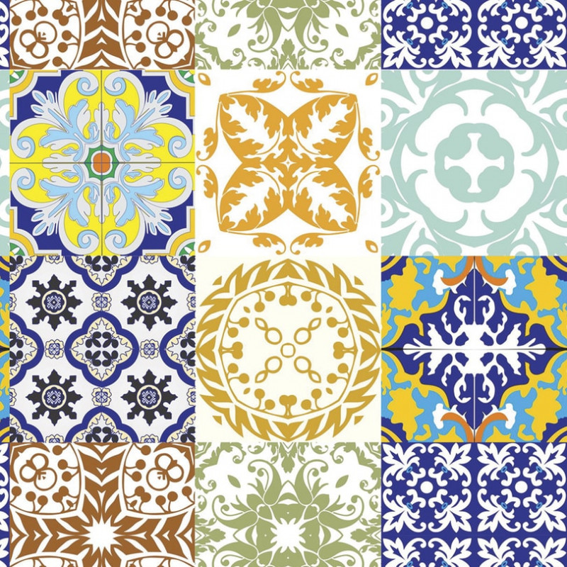 Papel De Parede Adesivo Azulejo - Azulejo Português Colorido