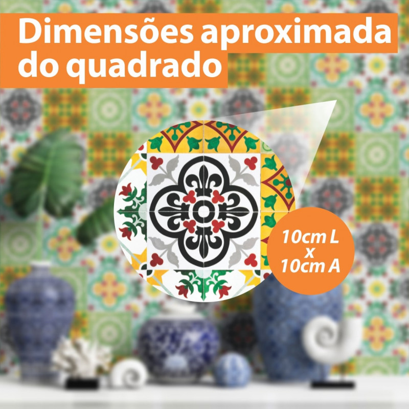 Papel De Parede Adesivo Azulejo - Azulejo Português Tons Verde Amarelo