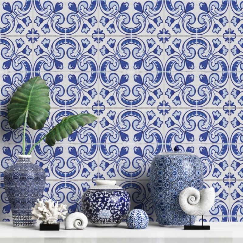 Papel De Parede Adesivo Azulejo - Azulejo Colonial Tradicional Azul