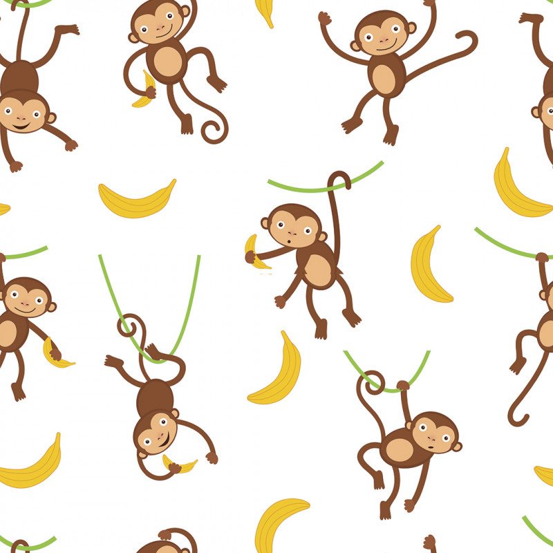 Papel De Parede Adesivo Animais - Macacos/Macaquinhos Bananas Fundo Branco