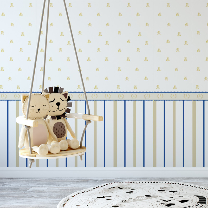 Papel De Parede Adesivo Baby - Baby Ursinho Príncipe Azul