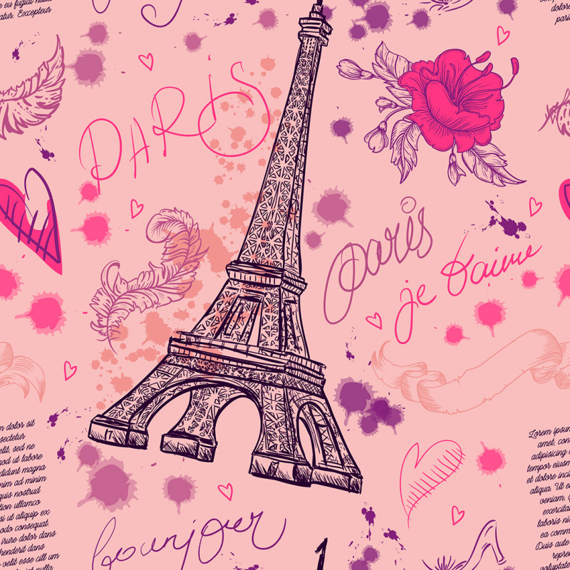 Papel De Parede Adesivo Casual - Casual Rosa Torre Eiffel