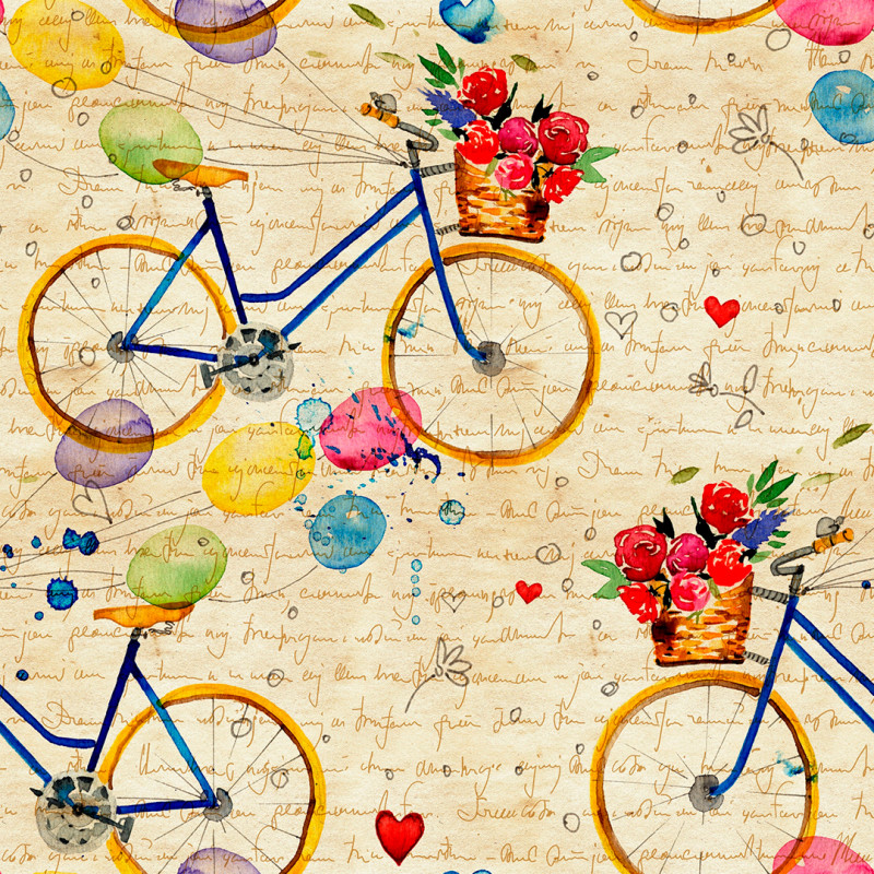 Papel De Parede Adesivo Casual - Casual Bicicleta E Flores