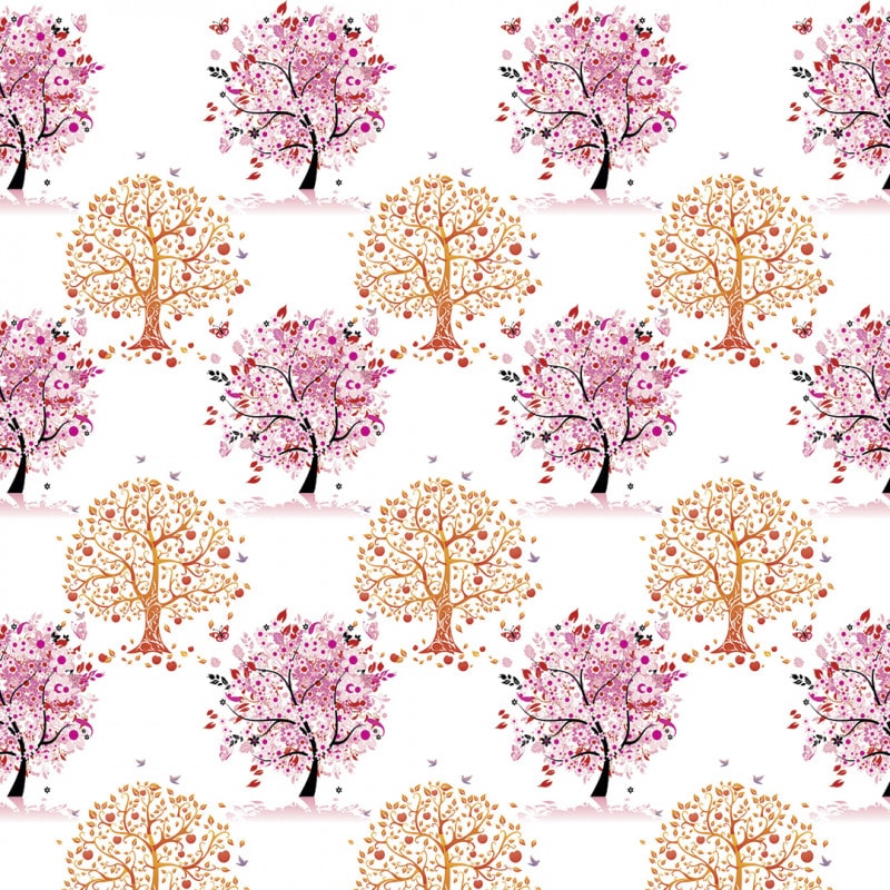 Papel De Parede Adesivo Floral - Floral Árvores Laranja Rosa