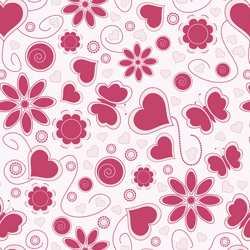 Papel De Parede Adesivo Floral - Floral Rosa Corações Flores Pink