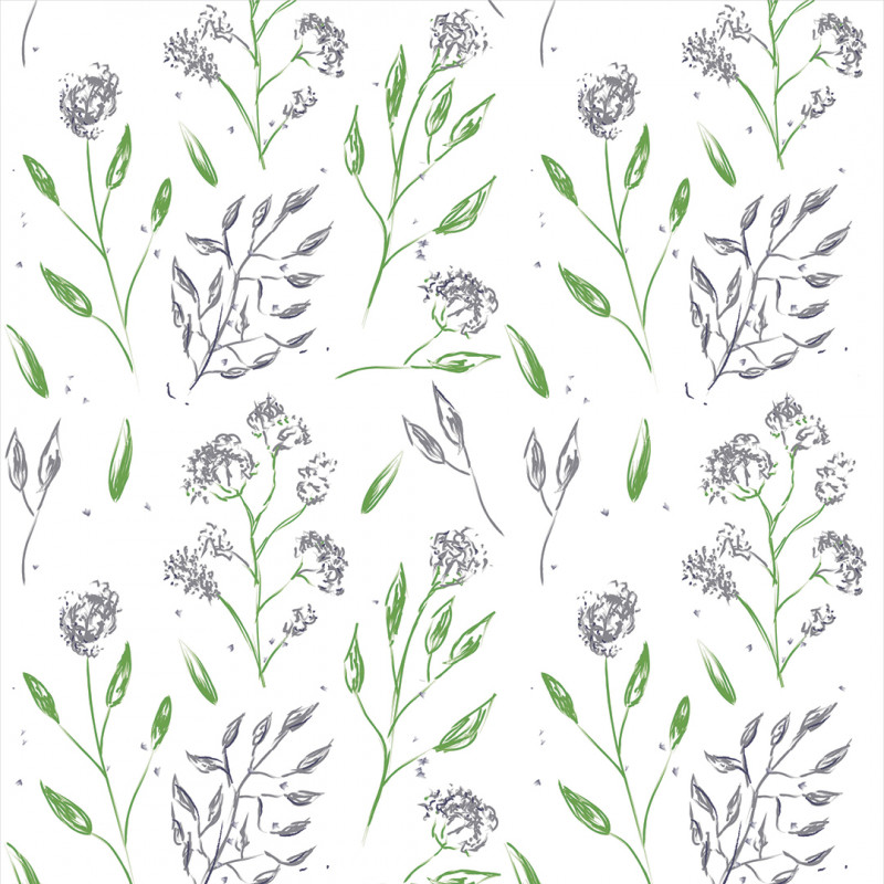 Papel De Parede Adesivo Floral - Floral Branco Ramos Verde Lilás