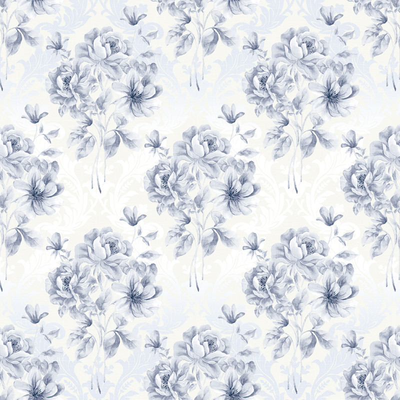 Papel De Parede Adesivo Floral - Floral Branco Flores Delicadas Azuis