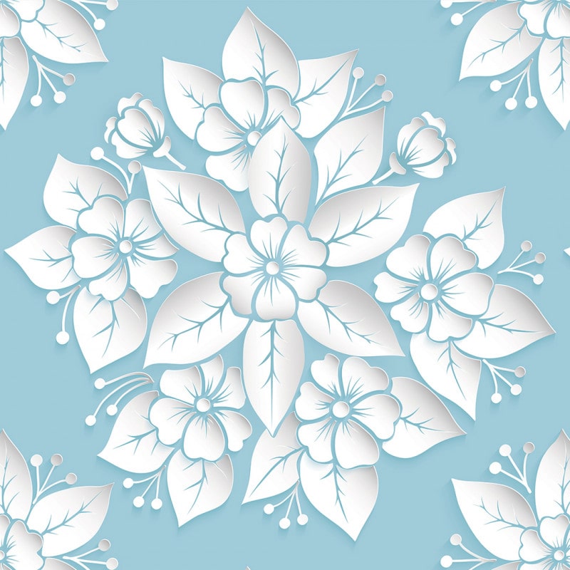 Papel De Parede Adesivo Floral - Floral Azul Turquesa Flores Brancas