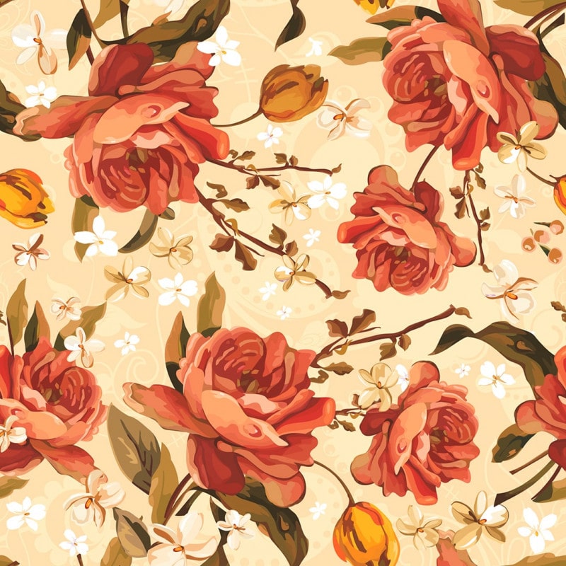 Papel De Parede Adesivo Floral - Flores Rosas Corais Estilo Pintura