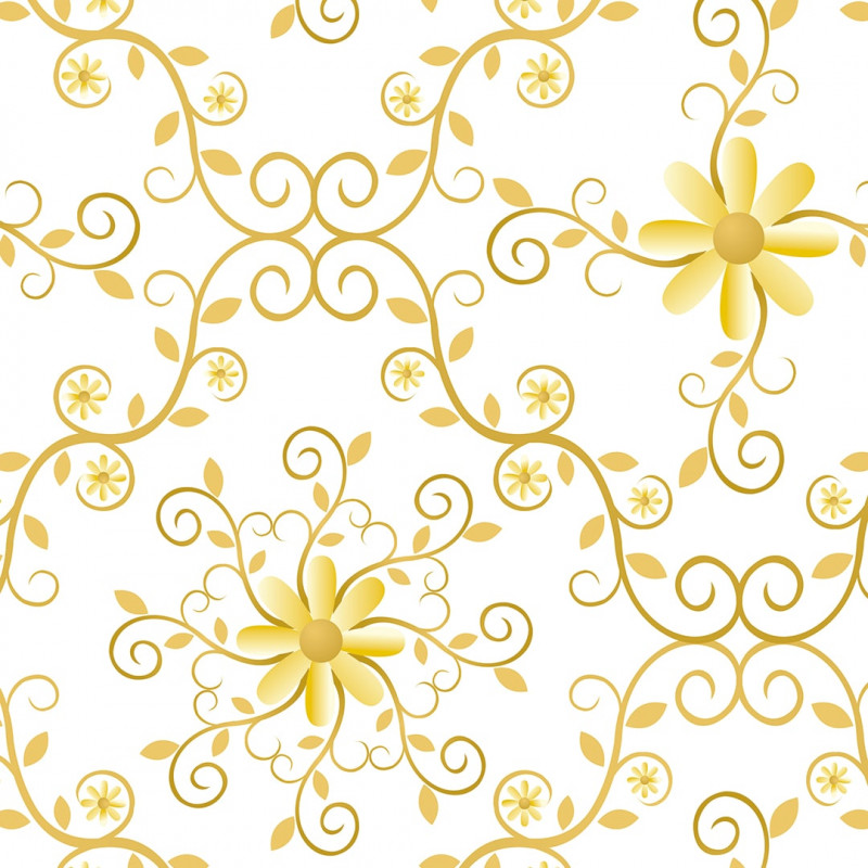 Papel De Parede Adesivo Floral - Floral Branco Folhagens Amarela