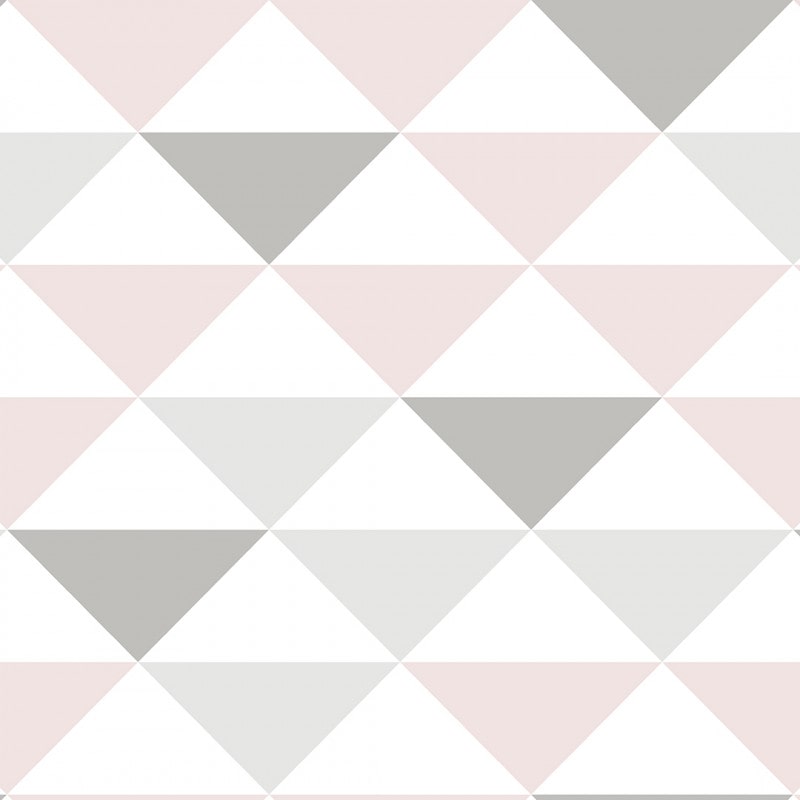 Papel De Parede Adesivo Geométrico - Triângulos Rosa Cinza 