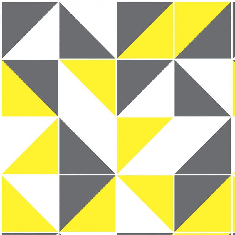 Papel De Parede Adesivo Geométrico - Geométrico Triângulo Amarelo Branco Cinza