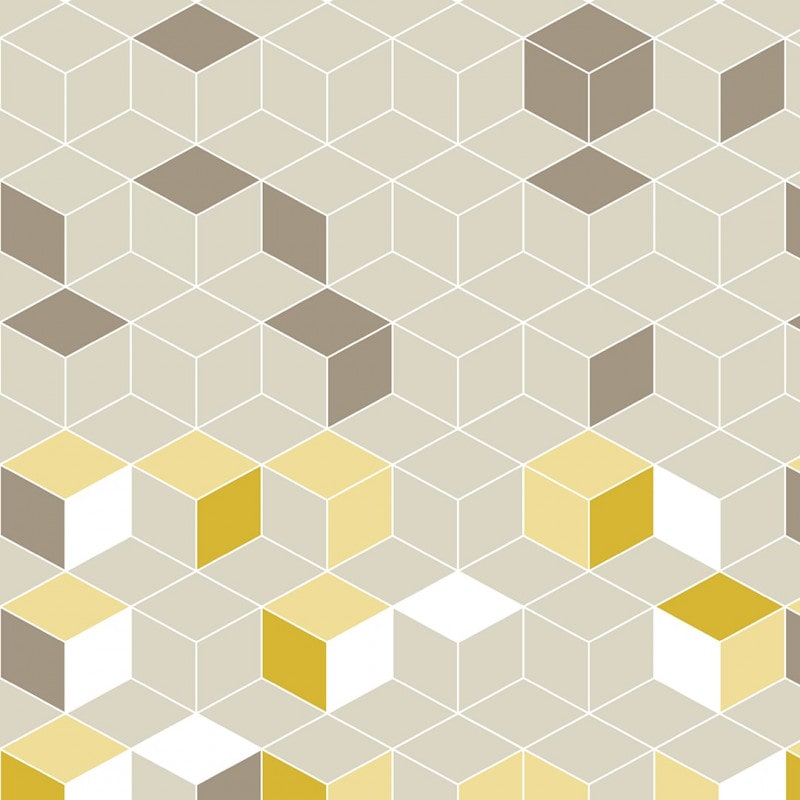 Papel De Parede Adesivo Geométrico - Geométrico Cubos Bege Marrom Amarelo