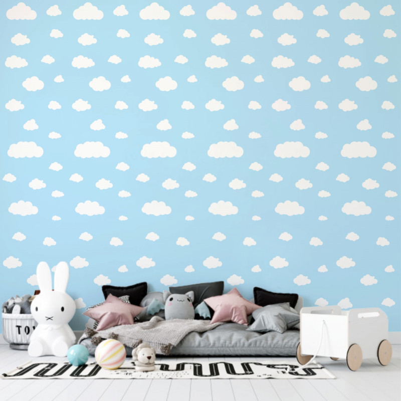 Papel De Parede Adesivo Infantil  - Infantil Céu Azul Nuvens Brancas